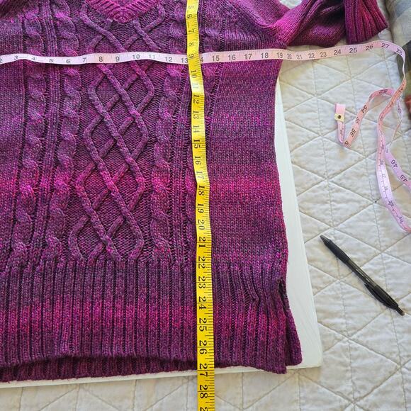 Prana Leisel Cable Knit Sweater Women's L Plum Ombre V Neck Longline Outdoorcore - Picture 9 of 10